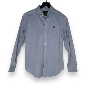 RALPH LAUREN Blue Chambray Button Up Shirt Crescent Logo Youth 14 Preppy‎ Boys